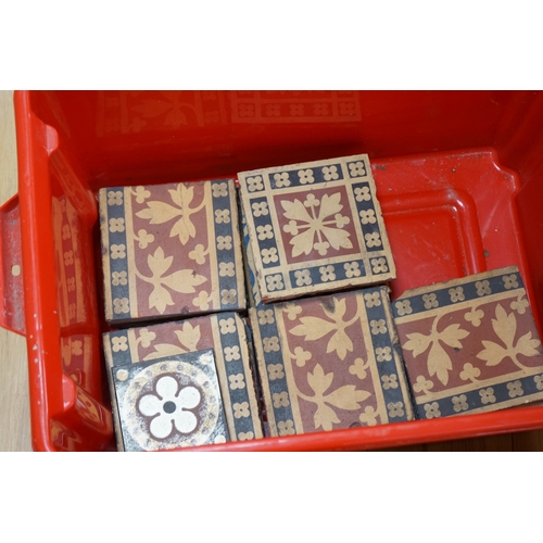 467 - A W N Pugin encaustic tiles by Minton and Co, twenty six and one smaller, together with a group of f... 