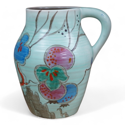 472 - A Clarice Cliff passion fruit decorated small lotus jug, 19.5cm. Condition - good