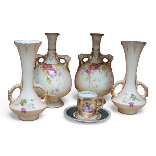 479 - Two pairs of Royal Worcester blush ivory vases, model numbers 2332 and 1626 and Vienna type coffee c... 