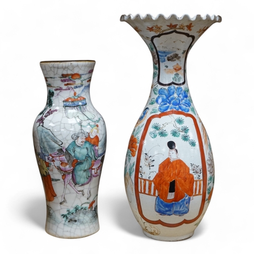 480 - A Chinese famille rose crackle glaze vase and another Japanese vase, 30.5cm. Condition - good