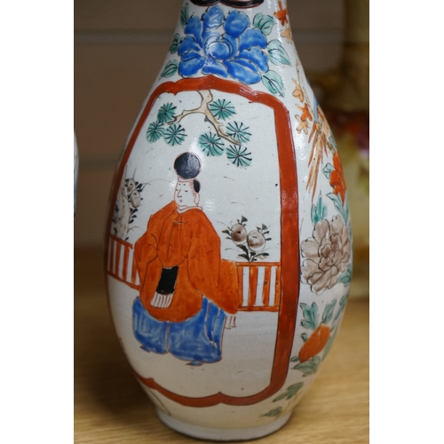 480 - A Chinese famille rose crackle glaze vase and another Japanese vase, 30.5cm. Condition - good