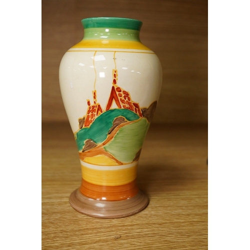 483 - A Clarice Cliff Bizarre Secrets pattern vase, circa mid-1930s, 16cm. Condition - restored chip to ... 