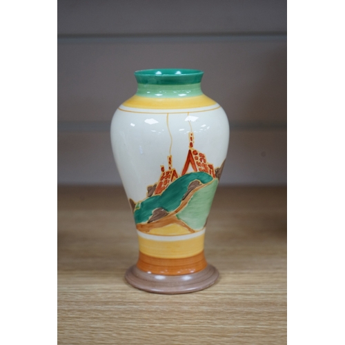 483 - A Clarice Cliff Bizarre Secrets pattern vase, circa mid-1930s, 16cm. Condition - restored chip to ... 