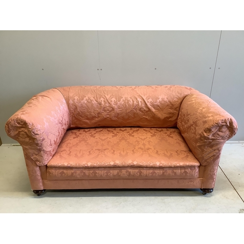 49 - An early 20th century upholstered drop arm Chesterfield settee, width 166cm, depth 90cm, height 74cm... 