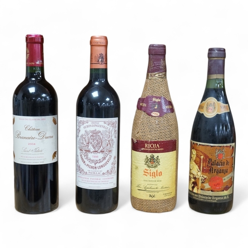 492 - Four bottles of mixed wine to include Chateau Pichon Longueville 1998 and Chateau Branaire-Ducru 200... 