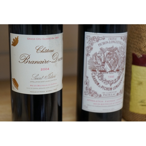 492 - Four bottles of mixed wine to include Chateau Pichon Longueville 1998 and Chateau Branaire-Ducru 200... 