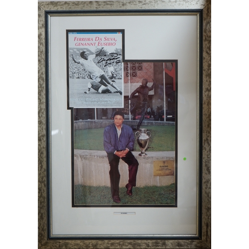 495 - Eusebio, football interest signed colour photograph, label verso, overall 76 x 53cm. Condition - goo... 