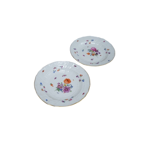 501 - A pair of 19th century Meissen moulded and floral painted dishes, 24.5cm. Condition - good