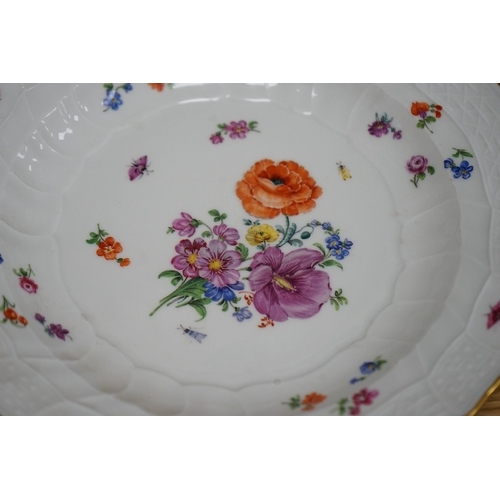 501 - A pair of 19th century Meissen moulded and floral painted dishes, 24.5cm. Condition - good