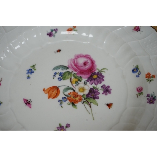 501 - A pair of 19th century Meissen moulded and floral painted dishes, 24.5cm. Condition - good