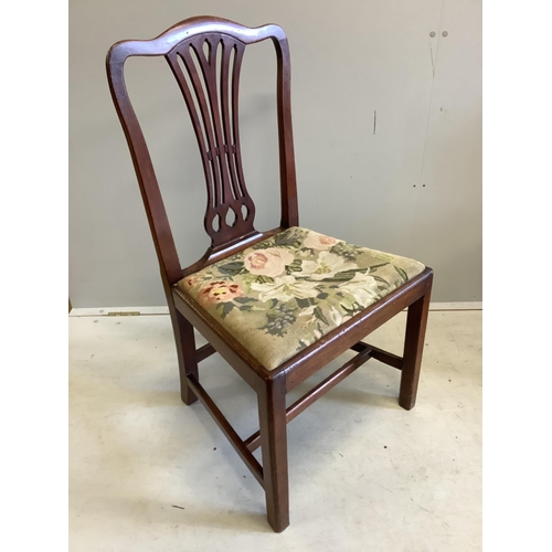 51 - A pair of Victorian mahogany dining chairs, on fluted legs, another on cabriole legs and a Chippenda... 