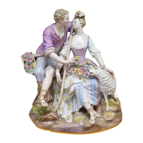 525 - A 19th century Meissen shepherd and shepherdess group, incised to base A41, 18cm. Condition - fair... 