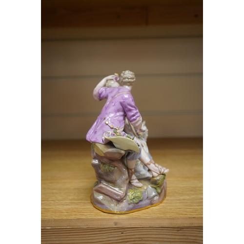 525 - A 19th century Meissen shepherd and shepherdess group, incised to base A41, 18cm. Condition - fair... 