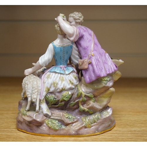 525 - A 19th century Meissen shepherd and shepherdess group, incised to base A41, 18cm. Condition - fair... 