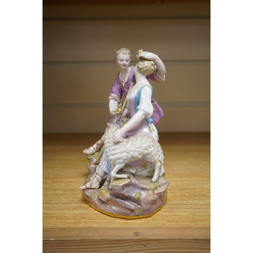 525 - A 19th century Meissen shepherd and shepherdess group, incised to base A41, 18cm. Condition - fair... 