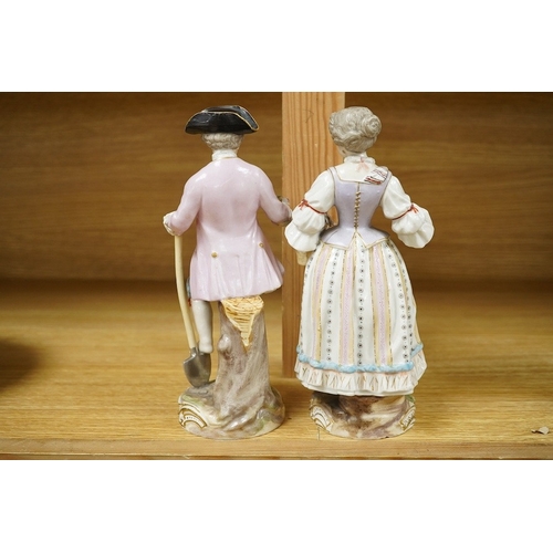 526 - A pair of Meissen style porcelain figures of flower sellers, largest 20.5cm high. Condition - fair, ... 