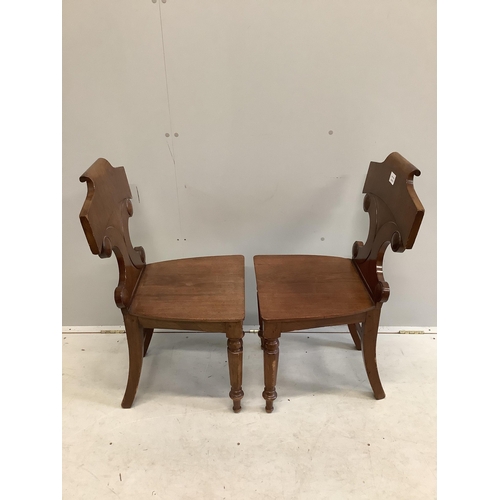 53 - A pair of Victorian mahogany hall chairs, width 44cm, depth 40cm, height 88cm. Condition - fair... 