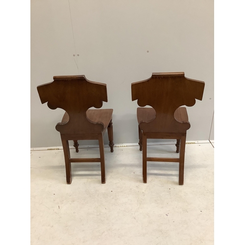 53 - A pair of Victorian mahogany hall chairs, width 44cm, depth 40cm, height 88cm. Condition - fair... 