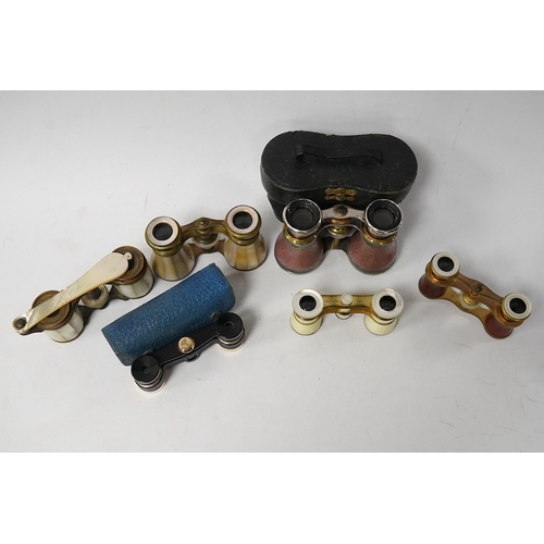 532 - Six late 19th / early 20th century opera glasses including mother-of-pearl examples. Condition - fai... 