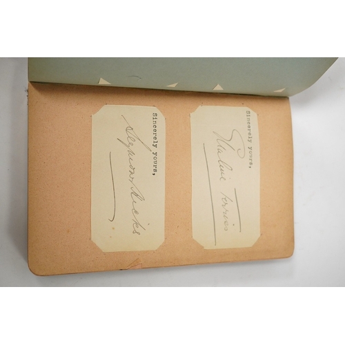 533 - A leather autograph album of early 20th century famous English actors and actresses and two letters.... 