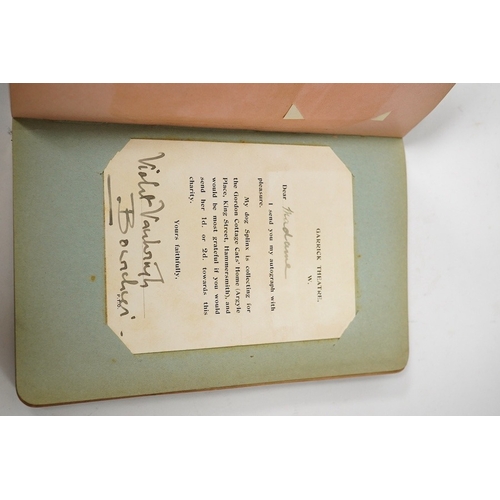 533 - A leather autograph album of early 20th century famous English actors and actresses and two letters.... 