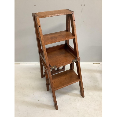 56 - A late Victorian walnut metamorphic library chair together with a provincial fruitwood stool, Condit... 