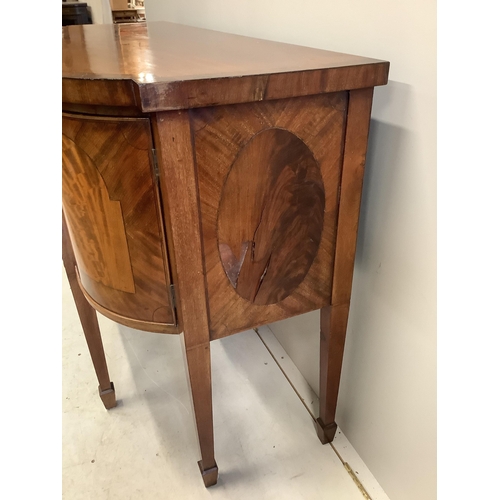 57 - A George IV mahogany bow front sideboard, width 150cm, depth 57cm, height 95cm. Condition - poor to ... 