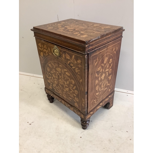 59 - A 19th century Dutch floral marquetry inlaid walnut coal purdonium, width 49cm, depth 37cm, height 6... 