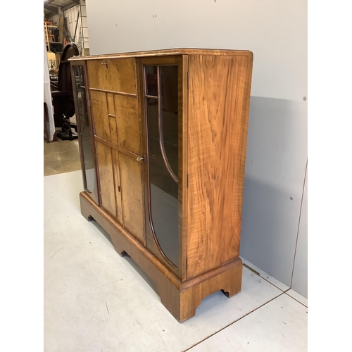 6 - An early 20th century Art Deco style burr walnut secretaire cabinet, width 122cm, depth 34cm, height... 