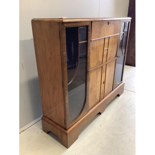 6 - An early 20th century Art Deco style burr walnut secretaire cabinet, width 122cm, depth 34cm, height... 