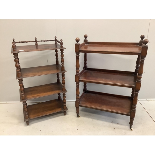 66 - A small late Victorian mahogany three tier buffet, width 70cm, depth 38cm, height 103cm, together wi... 