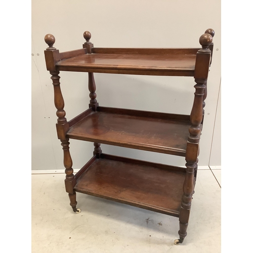 66 - A small late Victorian mahogany three tier buffet, width 70cm, depth 38cm, height 103cm, together wi... 