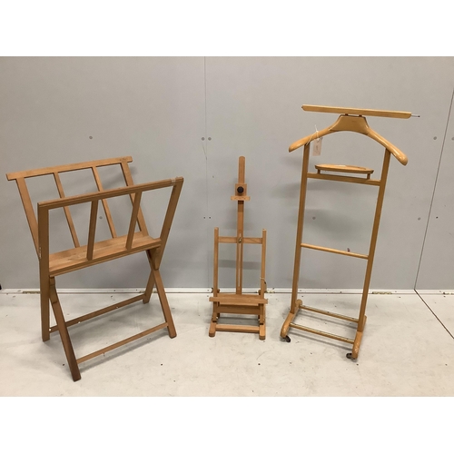 7 - A folio stand, height 82cm together with a travelling Windsor & Newton easel and a dumb waiter. Cond... 