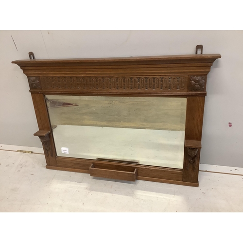 72 - An early 20th century oak overmantel mirror, width 88cm, height 59cm. Condition - fair to good... 