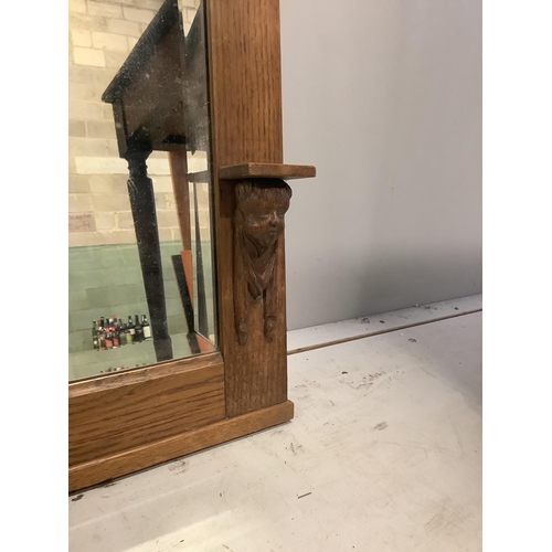 72 - An early 20th century oak overmantel mirror, width 88cm, height 59cm. Condition - fair to good... 