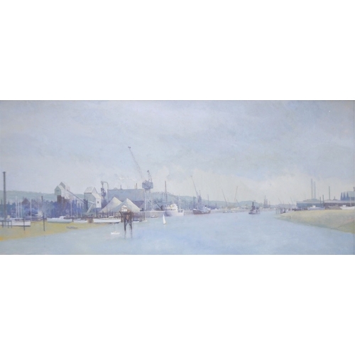 726 - Anthony Cooke (1933-2006), oil on board, harbour view, signed and dated '66, 44 x 100cm. Condition -... 