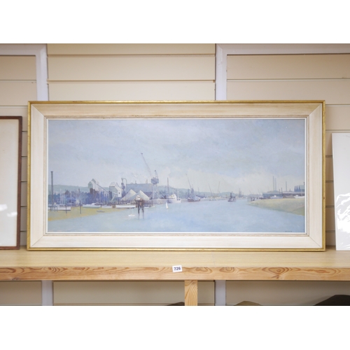 726 - Anthony Cooke (1933-2006), oil on board, harbour view, signed and dated '66, 44 x 100cm. Condition -... 