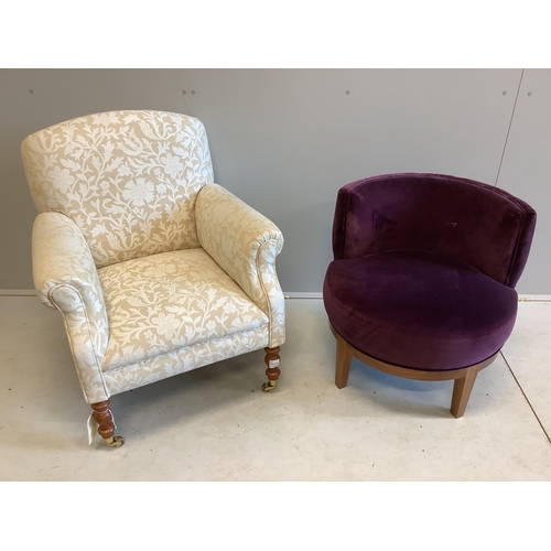 80 - A modern Victorian style upholstered armchair together with a Contemporary mauve velvet tub chair. C... 