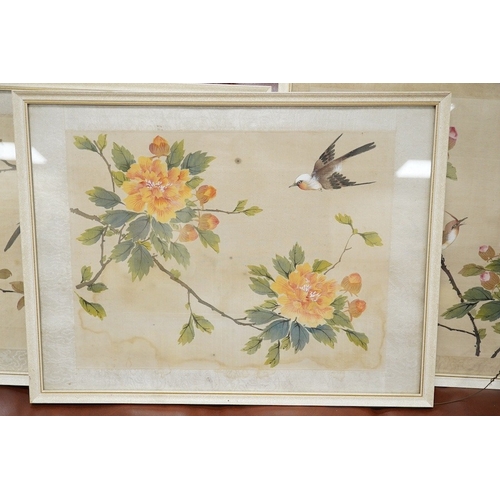 818 - 20th century, Chinese School, set of five watercolours on silk, Birds of Paradise amongst flowers, 2... 