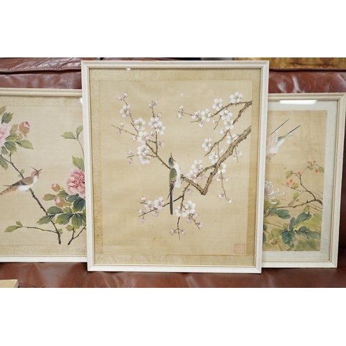 818 - 20th century, Chinese School, set of five watercolours on silk, Birds of Paradise amongst flowers, 2... 