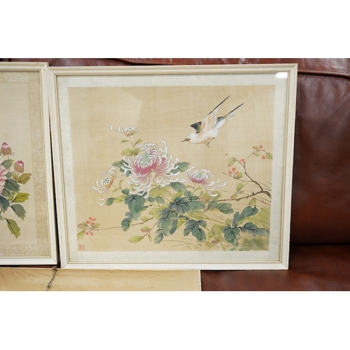 818 - 20th century, Chinese School, set of five watercolours on silk, Birds of Paradise amongst flowers, 2... 