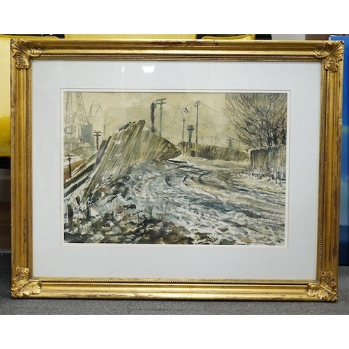 820 - A.H. Herbert, watercolour, Industrial landscape signed, 35 x 50cm. Condition - fair to good