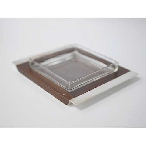 826 - A modern Asprey & Co silver mounted hardwood dish with glass insert, London, 2006, 17.4cm. Condition... 