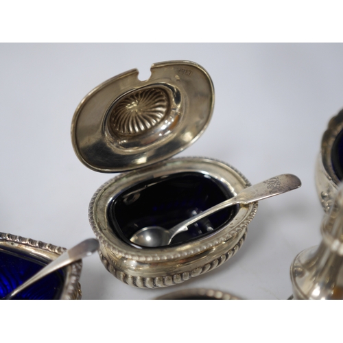 840 - A pair of late George III silver circular salts, London, 1817, together with six later assorted silv... 