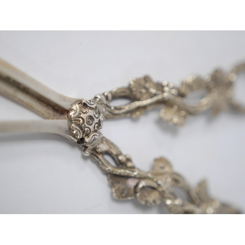 842 - A pair of Victorian silver grape shears with fruiting vine handles, Martin, Hall & Co, Sheffield, 18... 