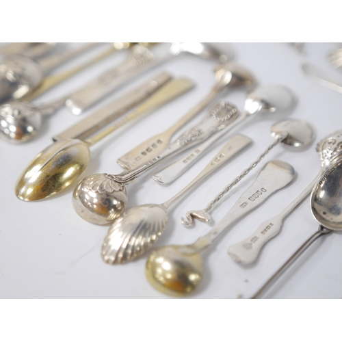 843 - A quantity of assorted mainly 19th century and later silver flatware, including two Queens pattern s... 