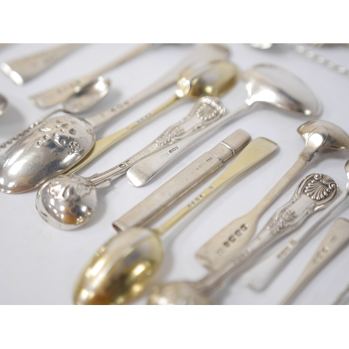 843 - A quantity of assorted mainly 19th century and later silver flatware, including two Queens pattern s... 