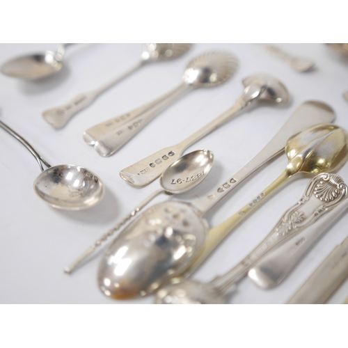 843 - A quantity of assorted mainly 19th century and later silver flatware, including two Queens pattern s... 