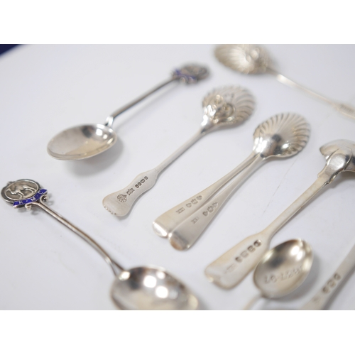 843 - A quantity of assorted mainly 19th century and later silver flatware, including two Queens pattern s... 