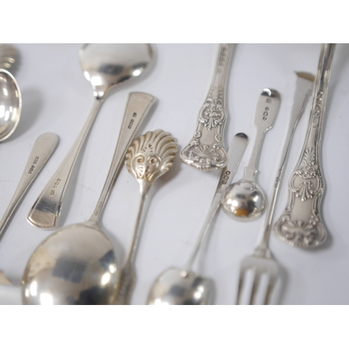 843 - A quantity of assorted mainly 19th century and later silver flatware, including two Queens pattern s... 